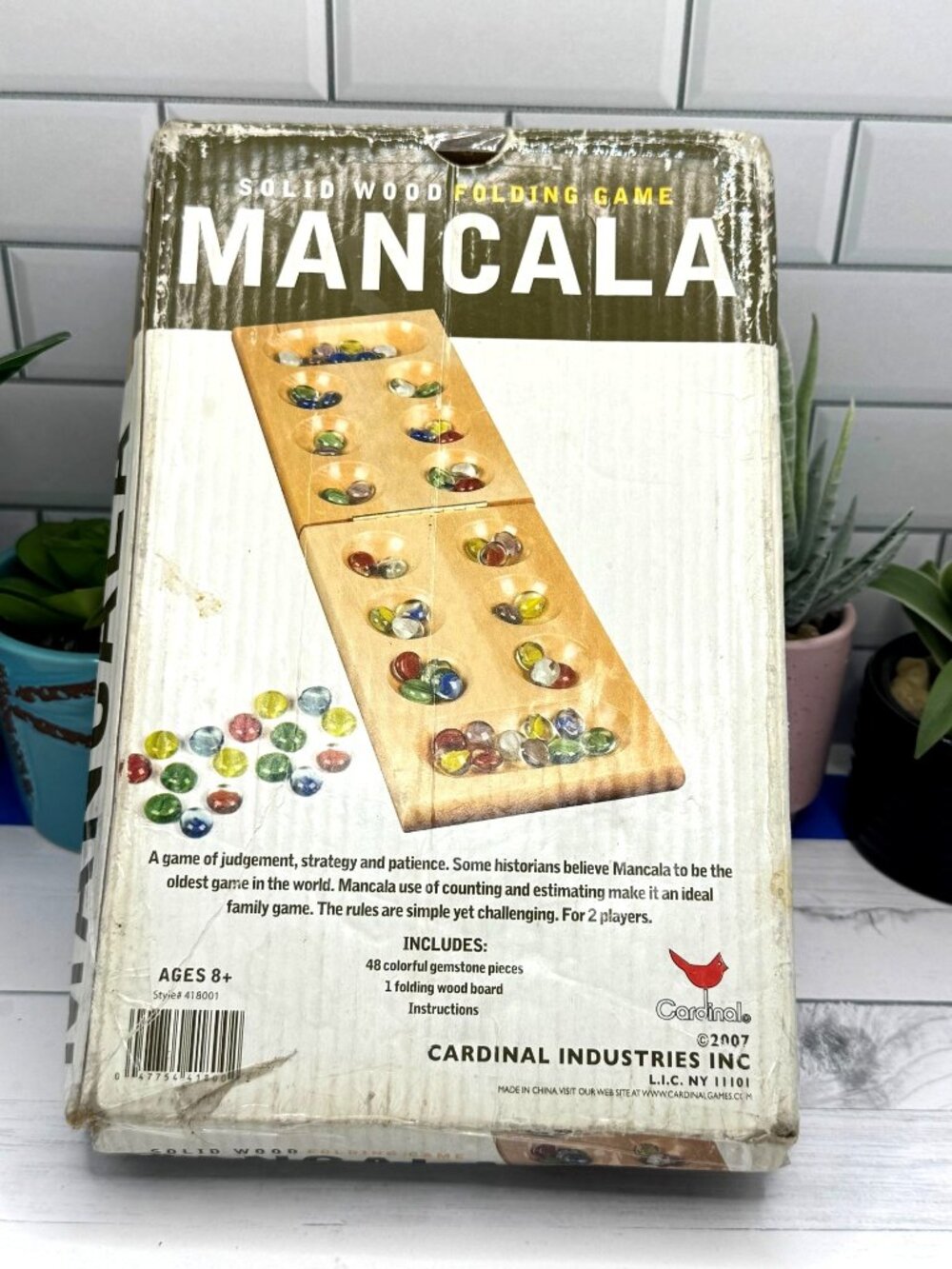 Solid Wood Folding Mancala Game Set With Colorful Stones For Ages 8+